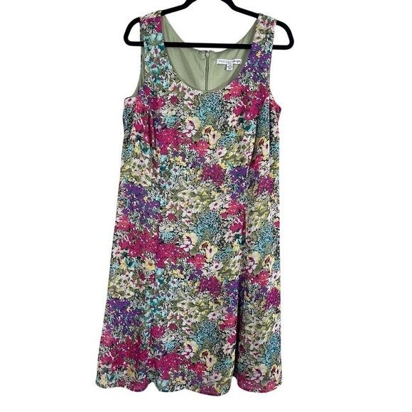 Madison Leigh Dress 16W Green Tank Midi Floral Shift Cottagecore Office Tropical - Picture 1 of 12
